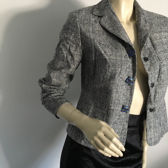 gray 3/4 sleeve blazer w/crystal snap buttons - Picture 2 of 8